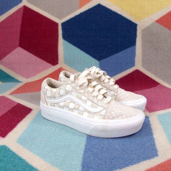 Vans Old Skool Platform Woven‎ Blanc De Blanc Sneakers Unisex Men 5 Women 6.5 US - Picture 3 of 5